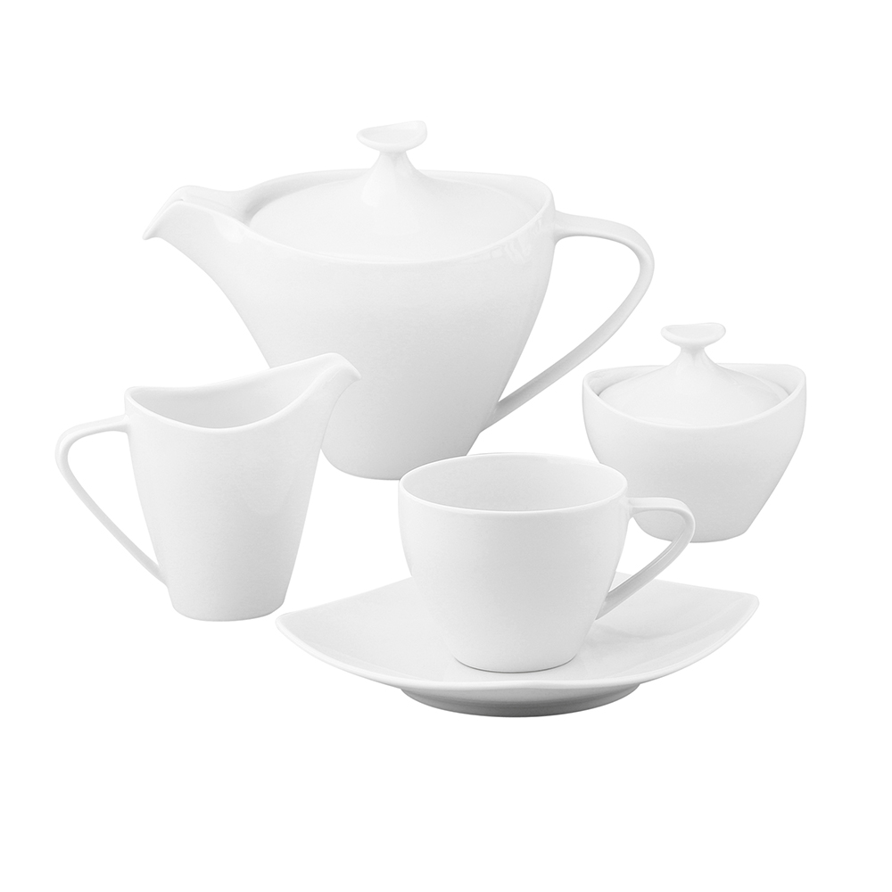 Zestaw do kawy na 6 osób porcelana MariaPaula Moderna biała kwadratowa (15 elementów)