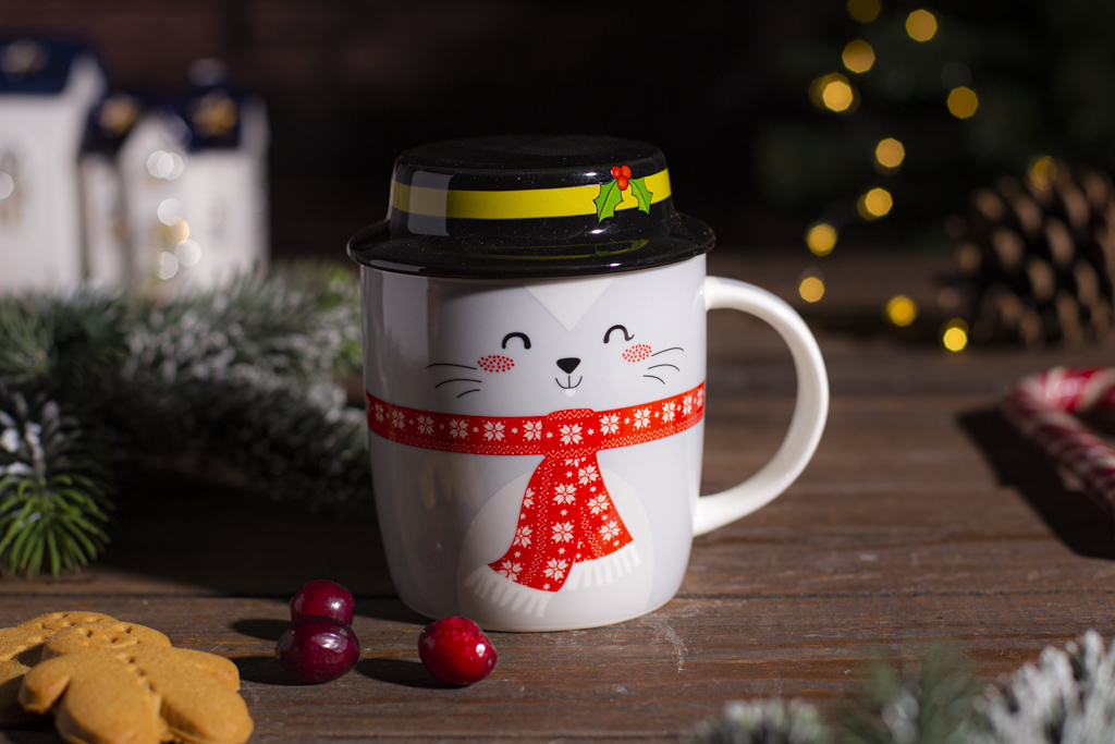 Winter mug with lid NBC 330 ml mouse in pvc sleeve