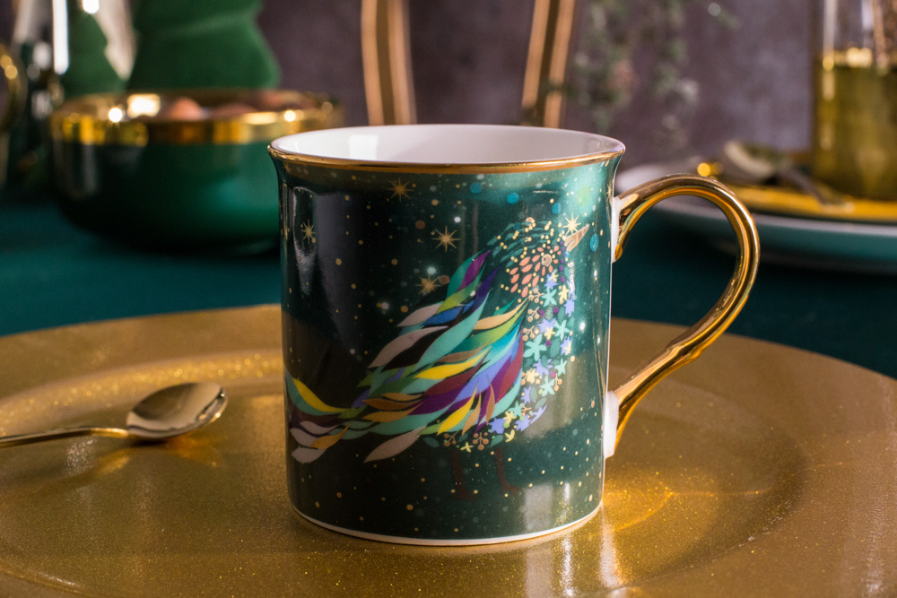 Mystery straight mug with gold handle NBC 250 ml dec. Bird