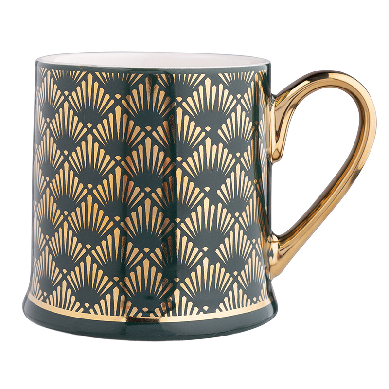 Elegant straight mug with gold handle NBC 320 ml dec. I