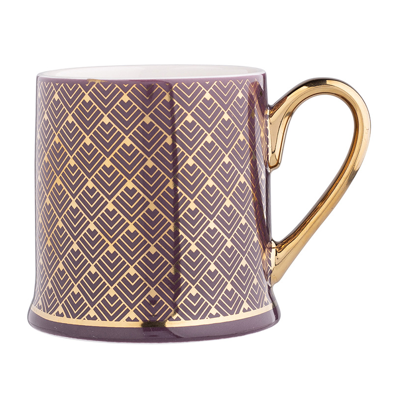 Elegant straight mug with gold handle NBC 320 ml dec. II