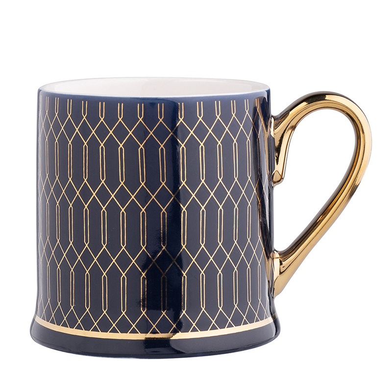 Elegant straight mug with gold handle NBC 320 ml dec. III