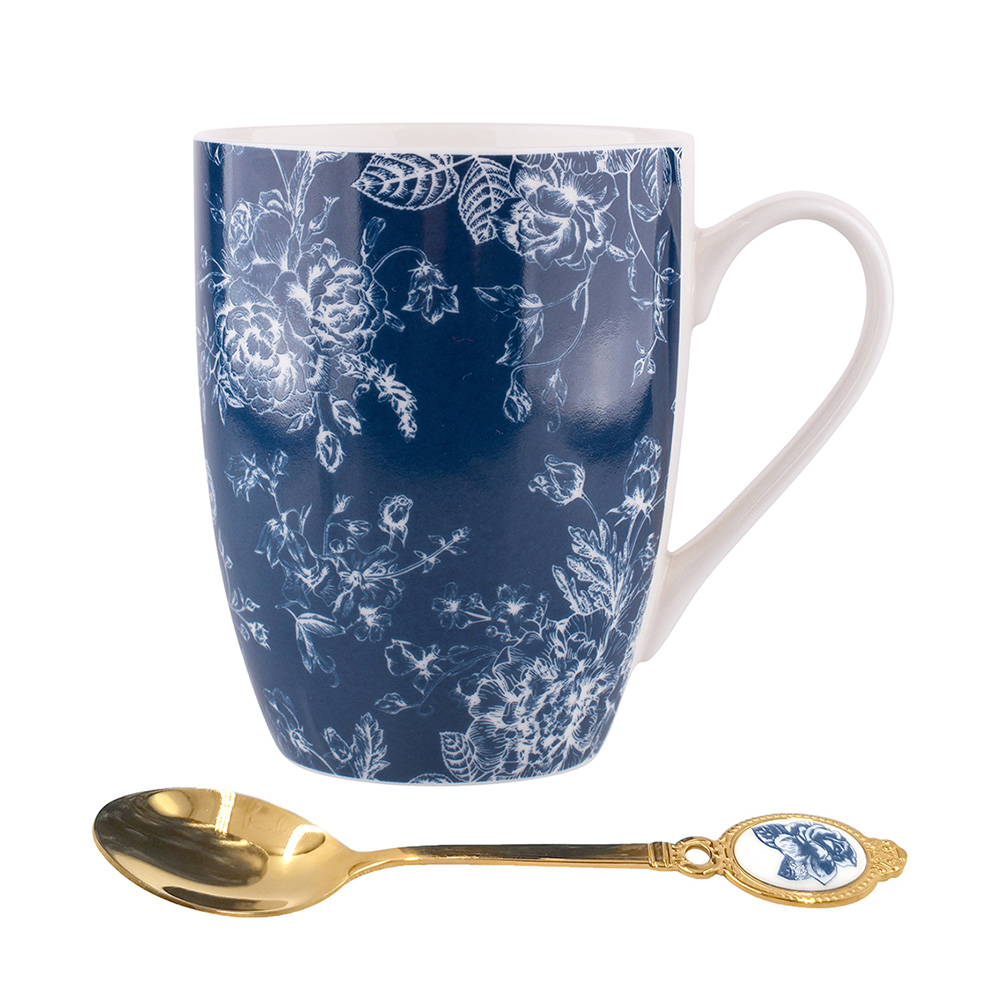 Elisabeth mug NBC 300 ml with teaspoon with porcelain detail navy blue in gift box