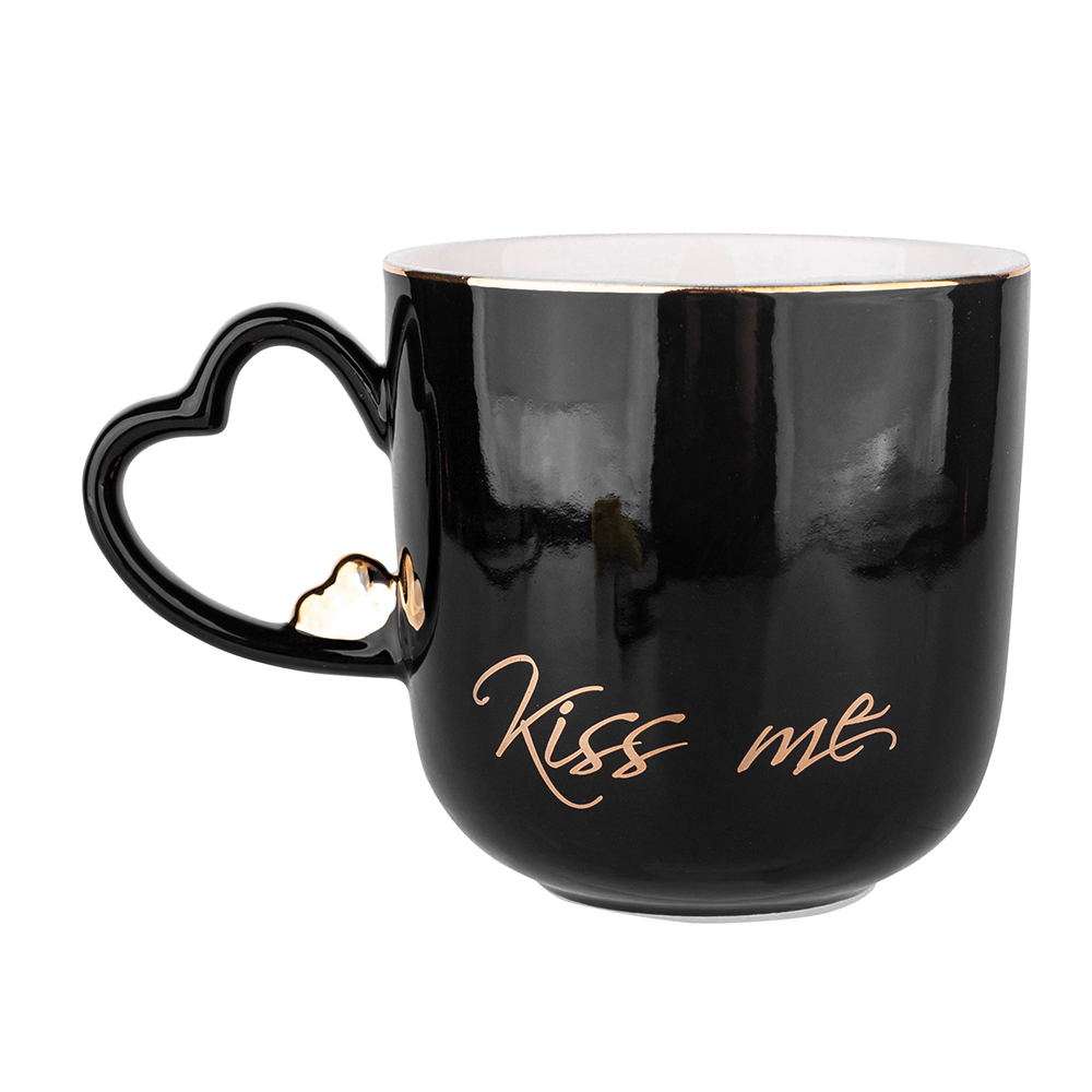 Mug with heart shape handle NBC 400 ml dec. Kiss me black color box