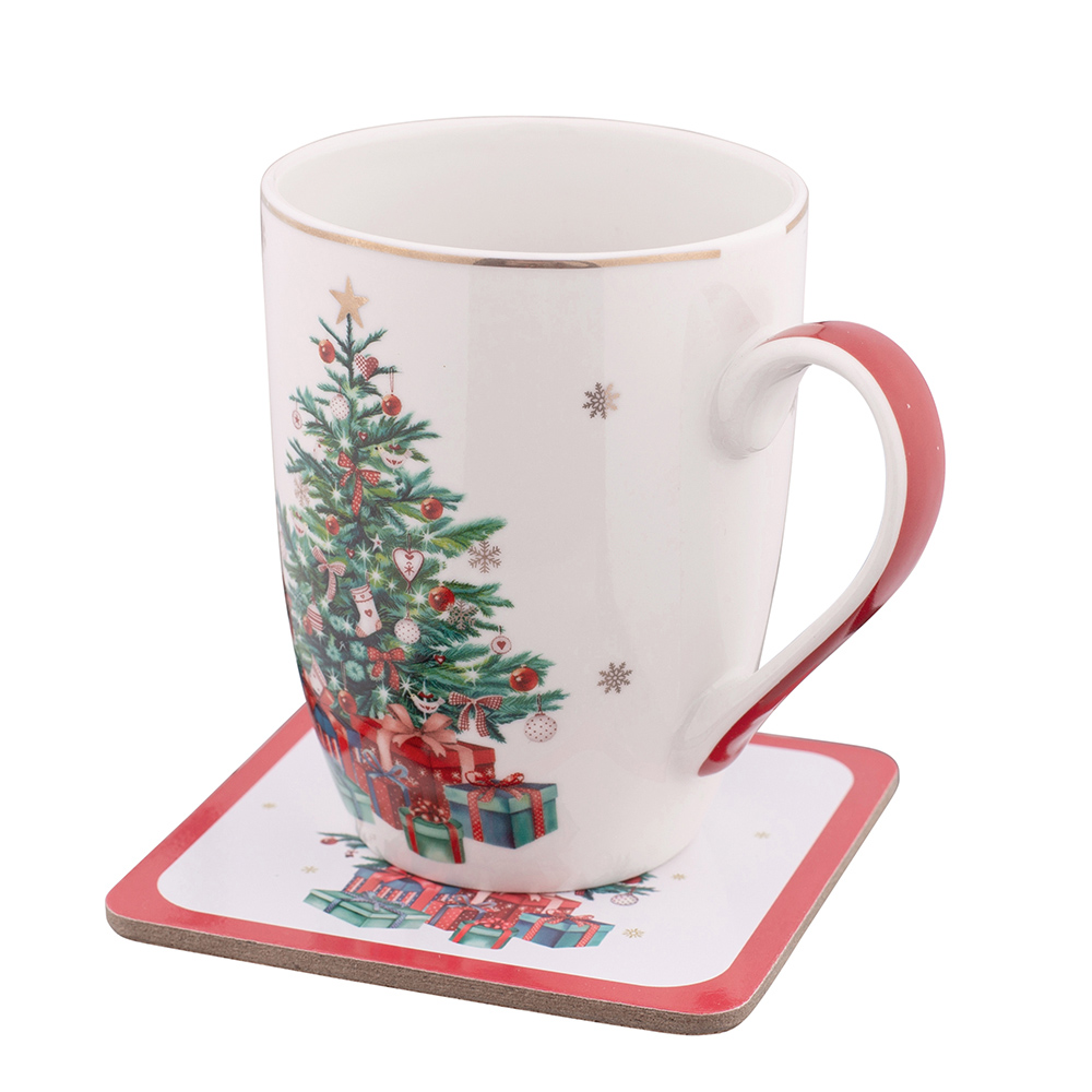 Christmas Tree barrel mug NBC 300 ml with coaster in color box
