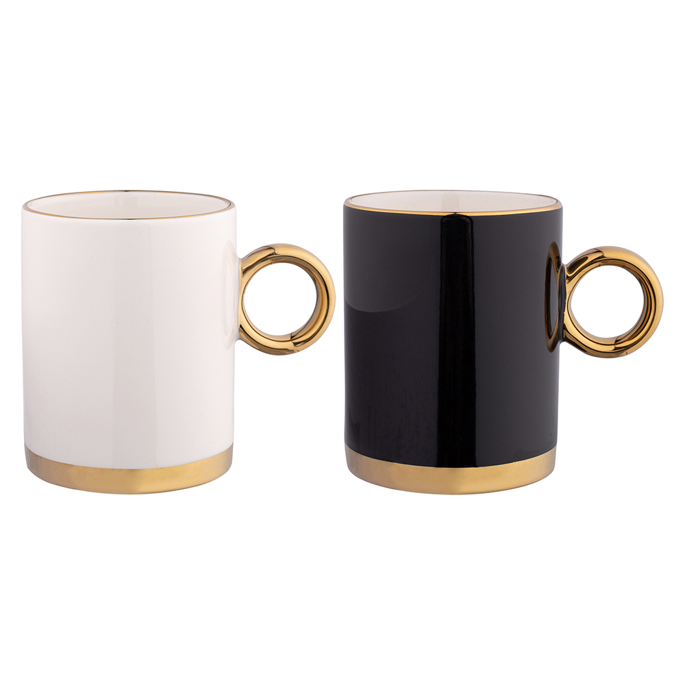 Gold Dream set of 2 tall mugs NBC 350 ml with golden handle gift box
