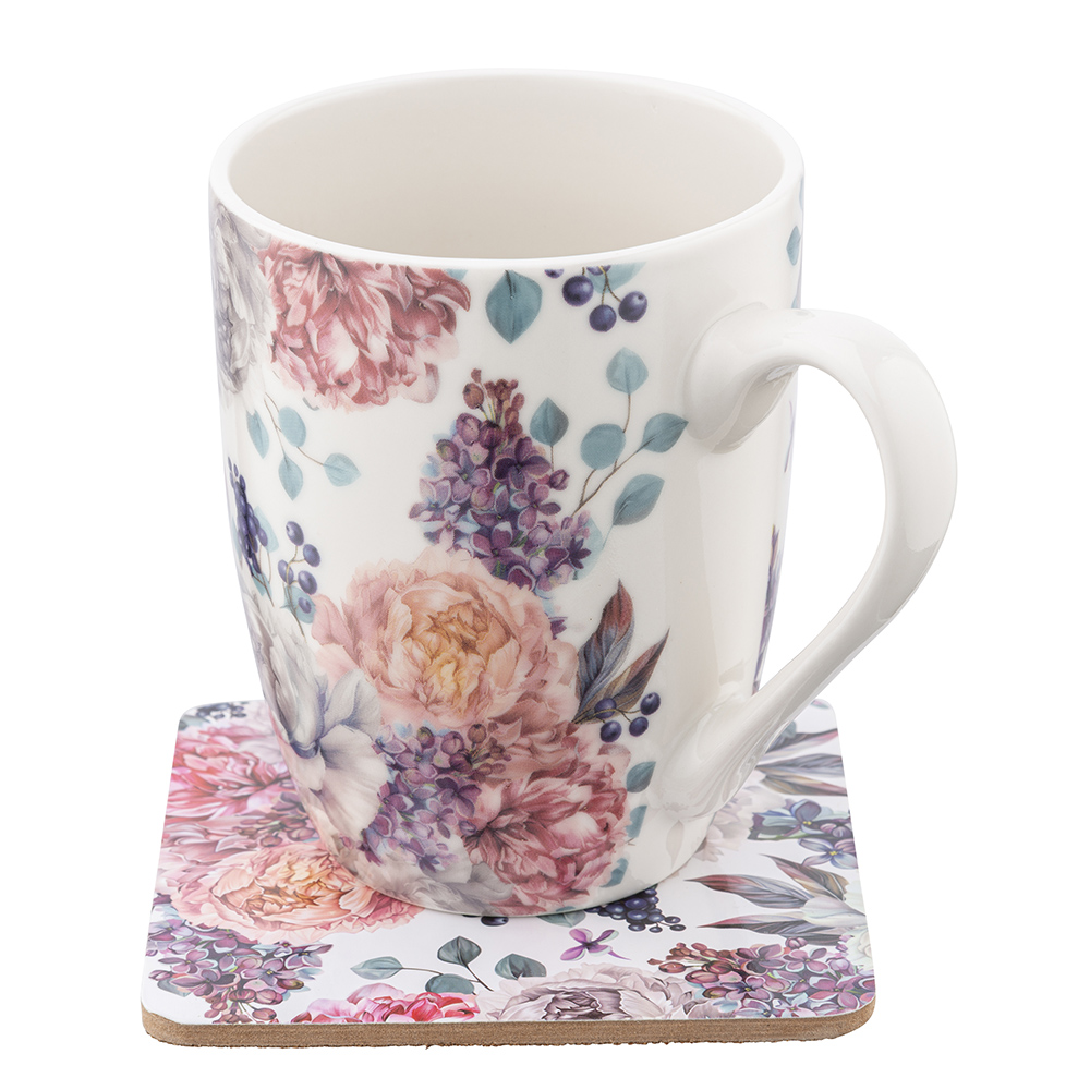 Lilac blossom barrel mug 320 ml NBC with coaster color box