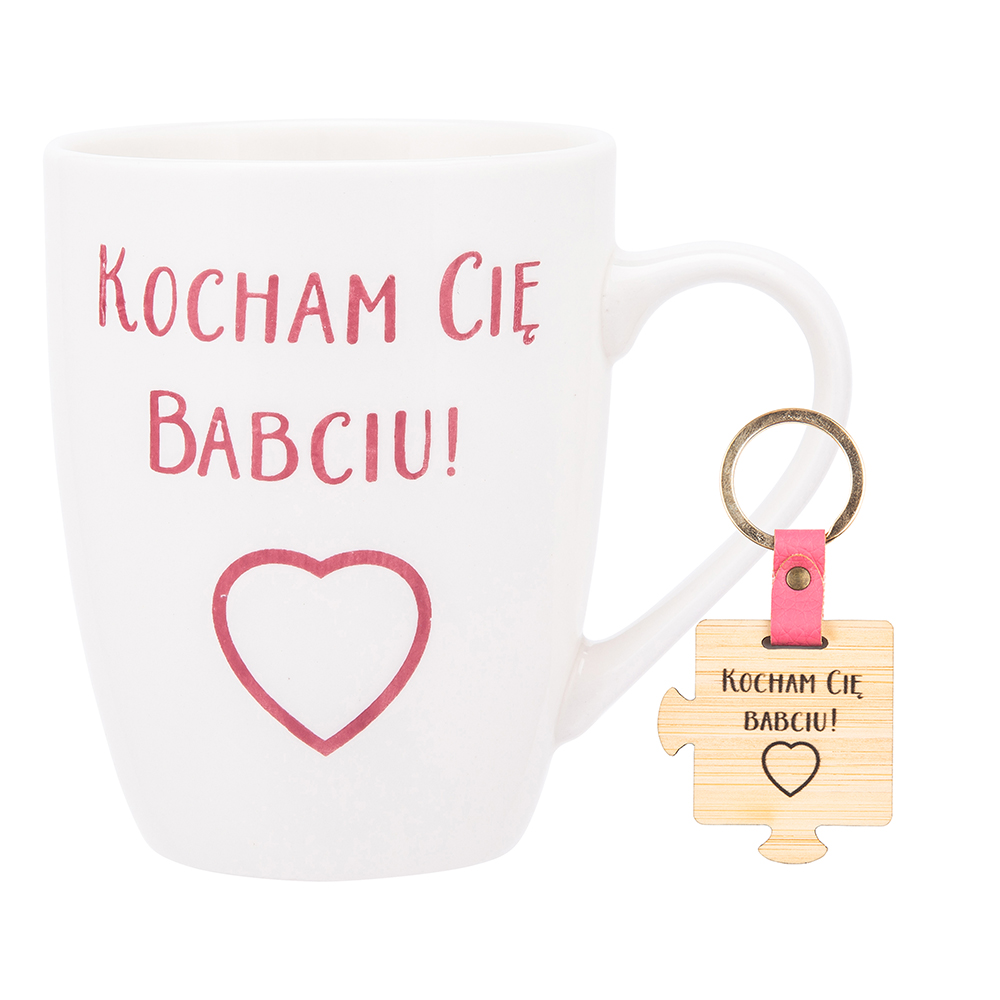 Barrel mug NBC 340 ml with wooden key chain dec. Kocham Cię babciu