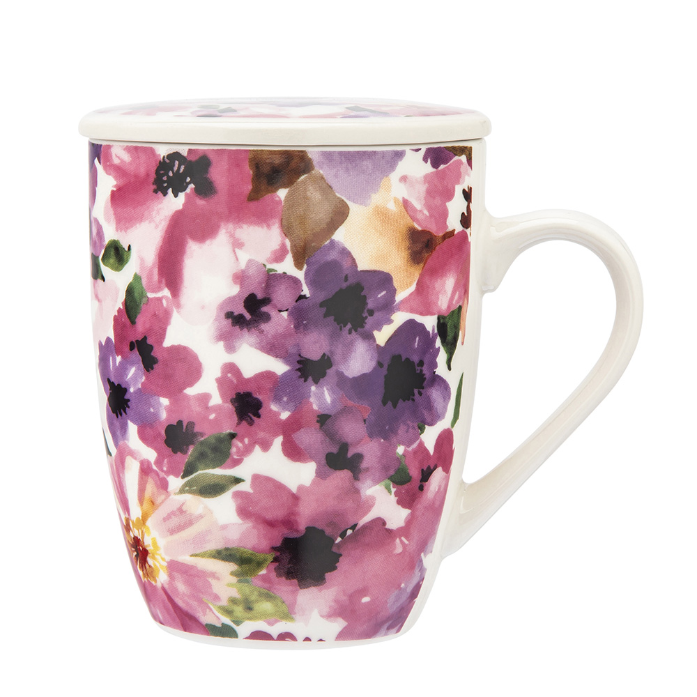 Mug NBC with lid and filter 340 ml in sleeve dec. Flowers