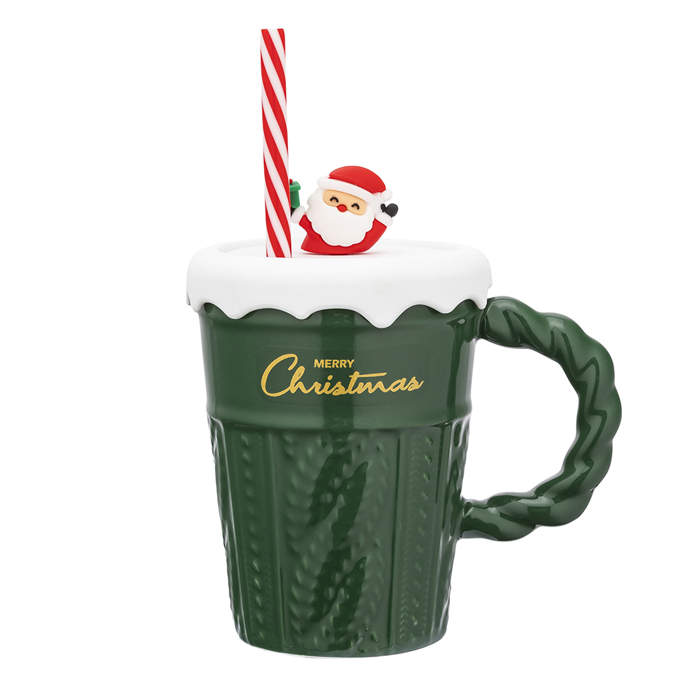 Conical mug Xmas Shake NBC 370 ml with silicone lid and straw in color box green