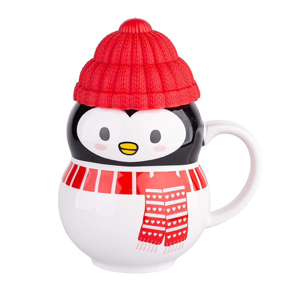 Winter mug NBC 380 ml with silicone lid in sleeve Penguin