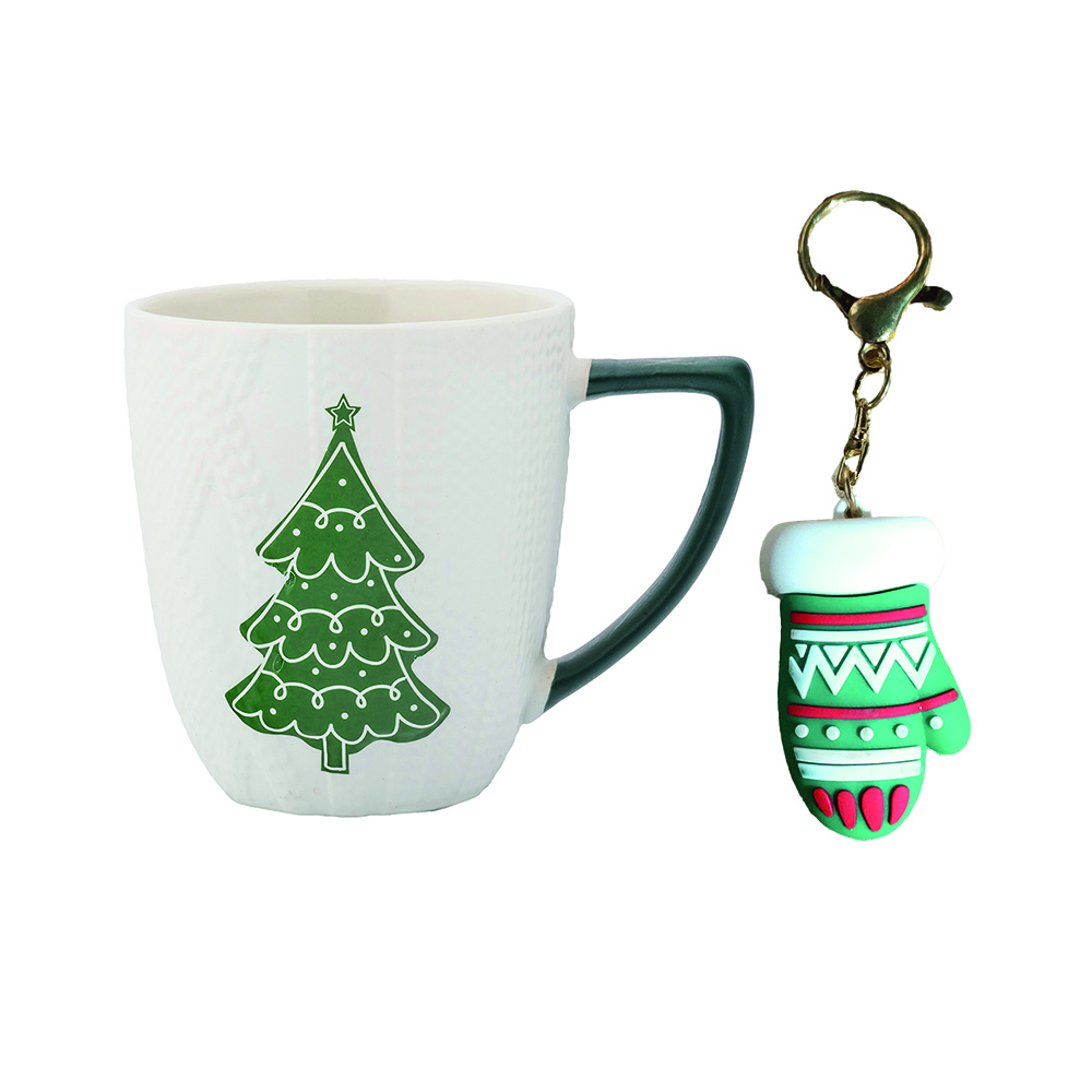 Winter Wool barrel mug NBC 440 ml with keychain dec. Tree