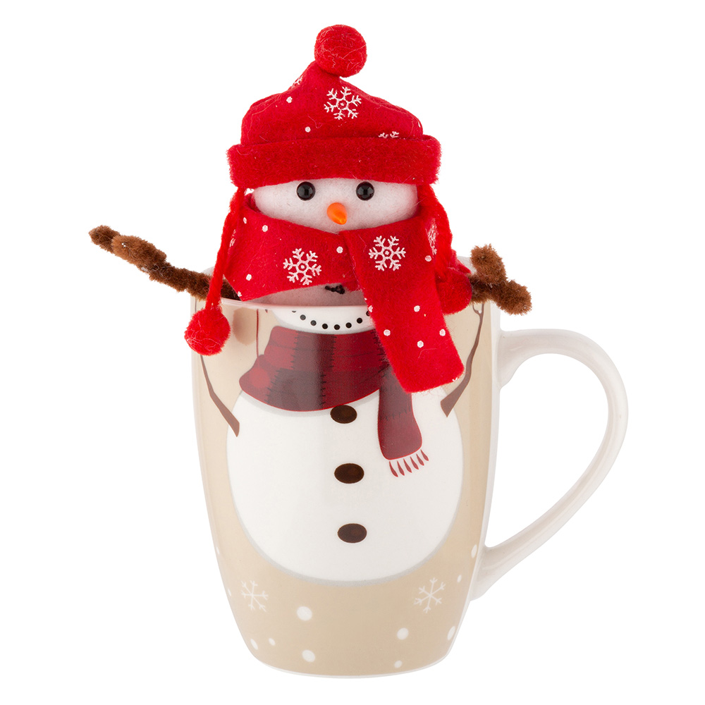 Winter barrel mug NBC 340 ml with a teddy Snowman in sleeve