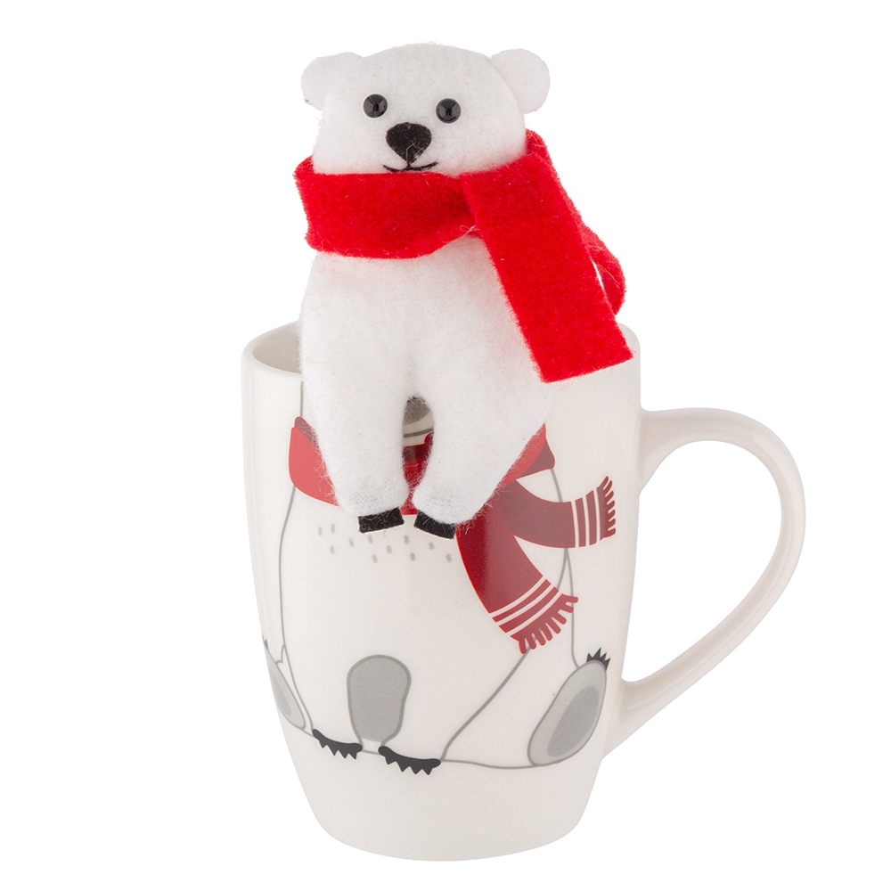 Winter barrel mug NBC 340 ml with a teddy bear in sleeve