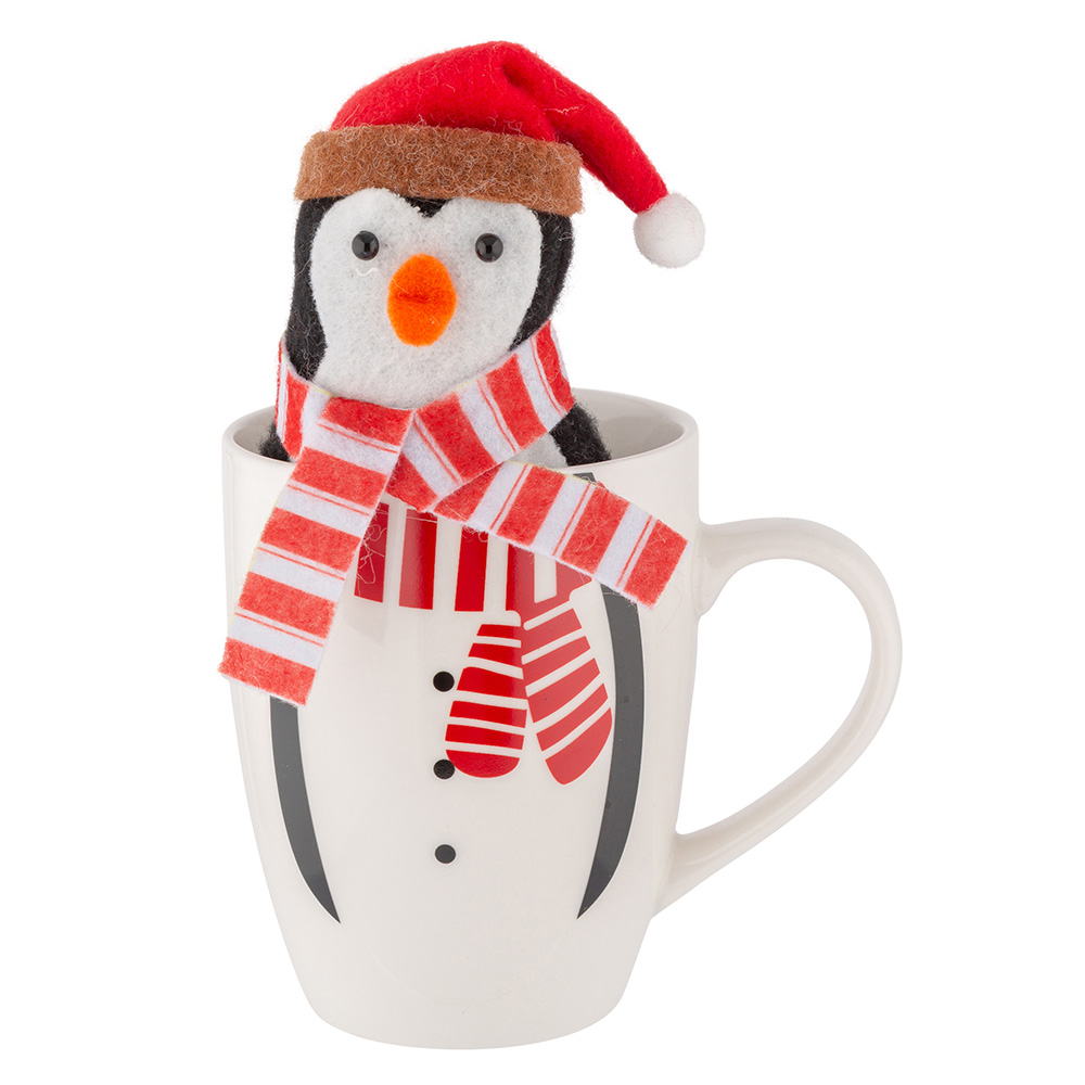 Winter barrel mug NBC 340 ml with a teddy penguin in sleeve