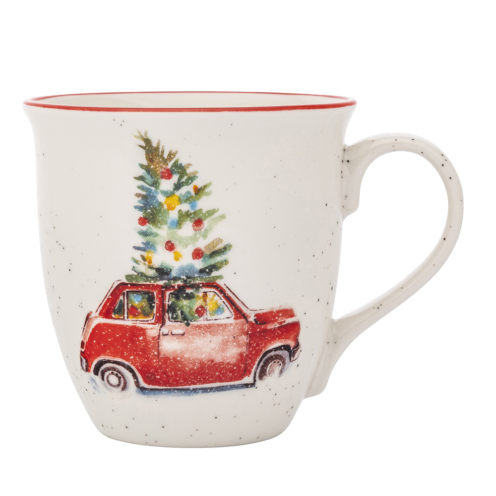 Big barrel mug with rim NBC 630 ml dec. Red Xmas car