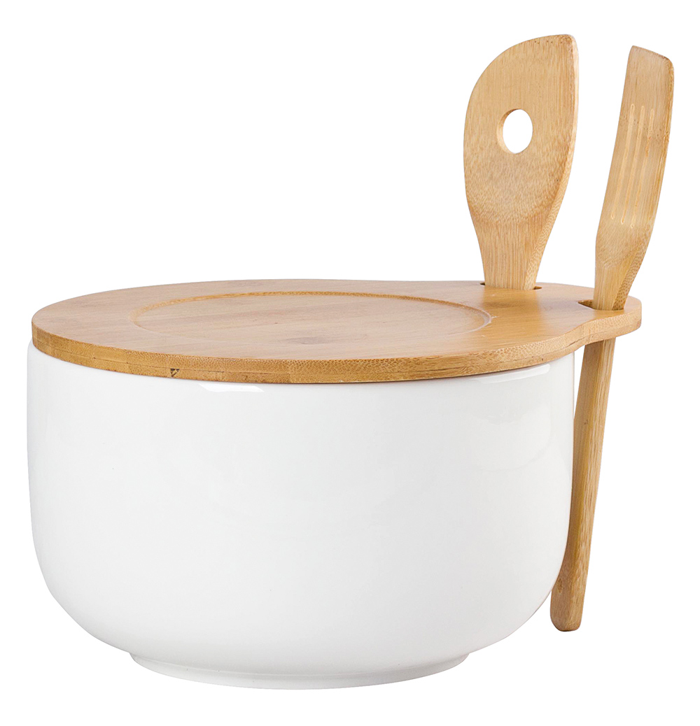 Bowl with bamboo lid and cutlery NBC