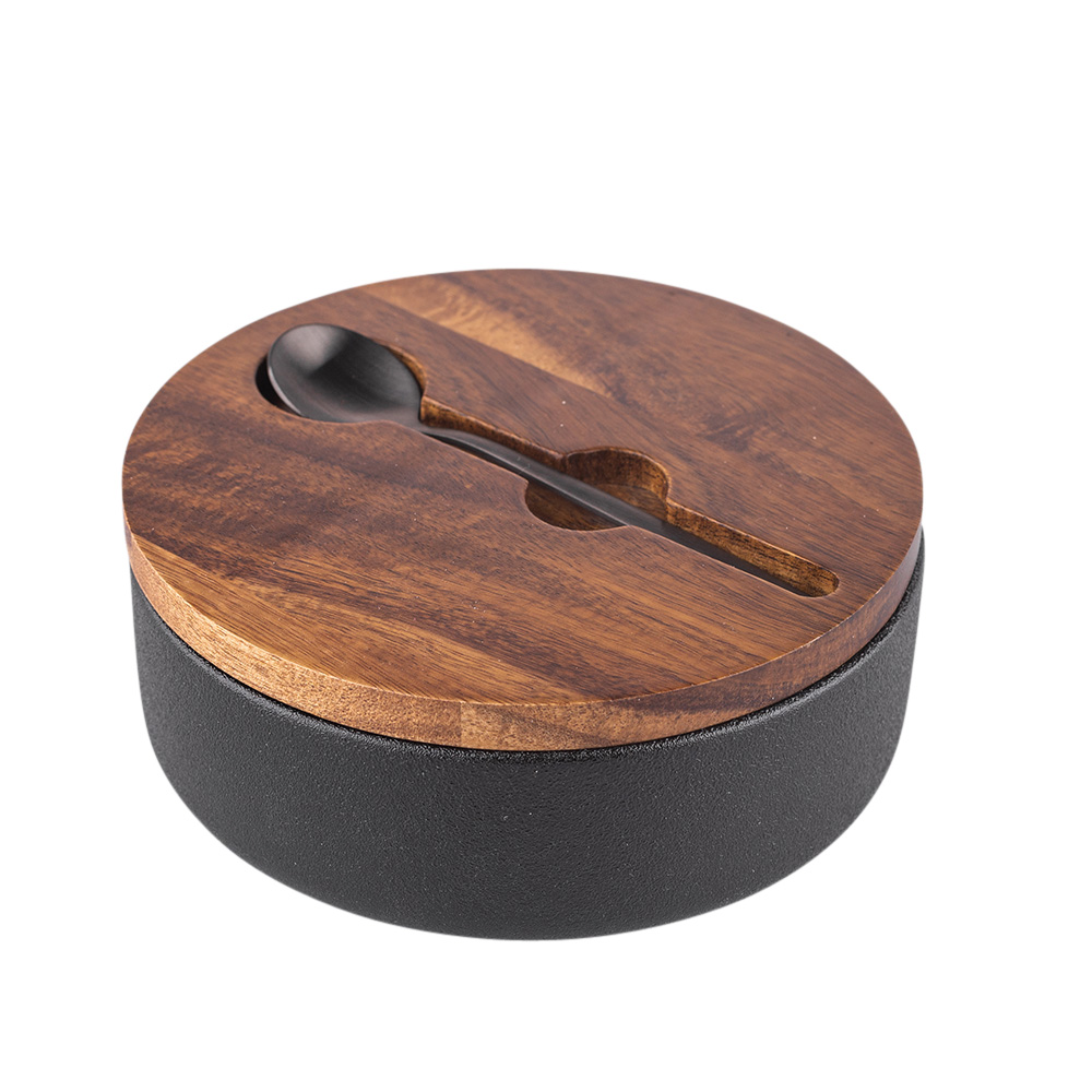 INITIO sugar pot with acacia lid and spoon