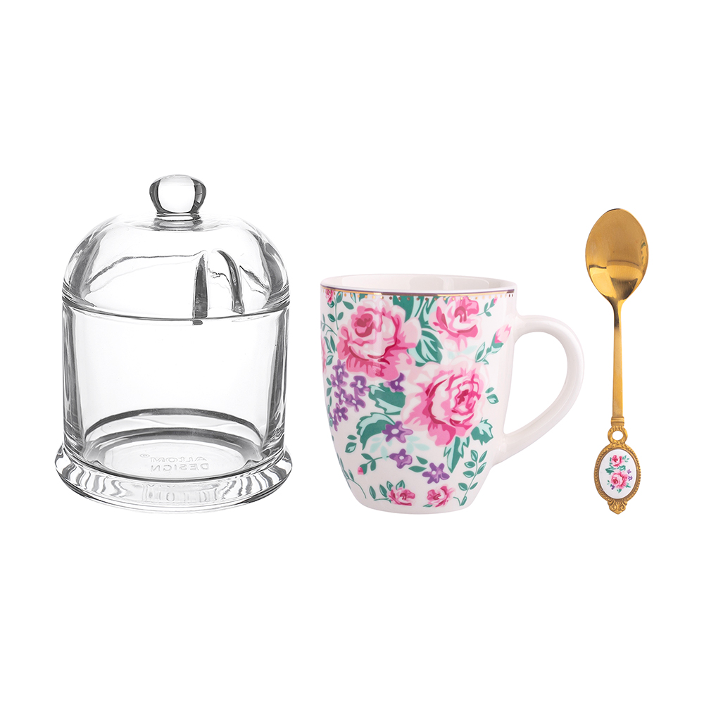 Charlotta gift set NBC mug 300 ml clear with a spoon and a glass container
