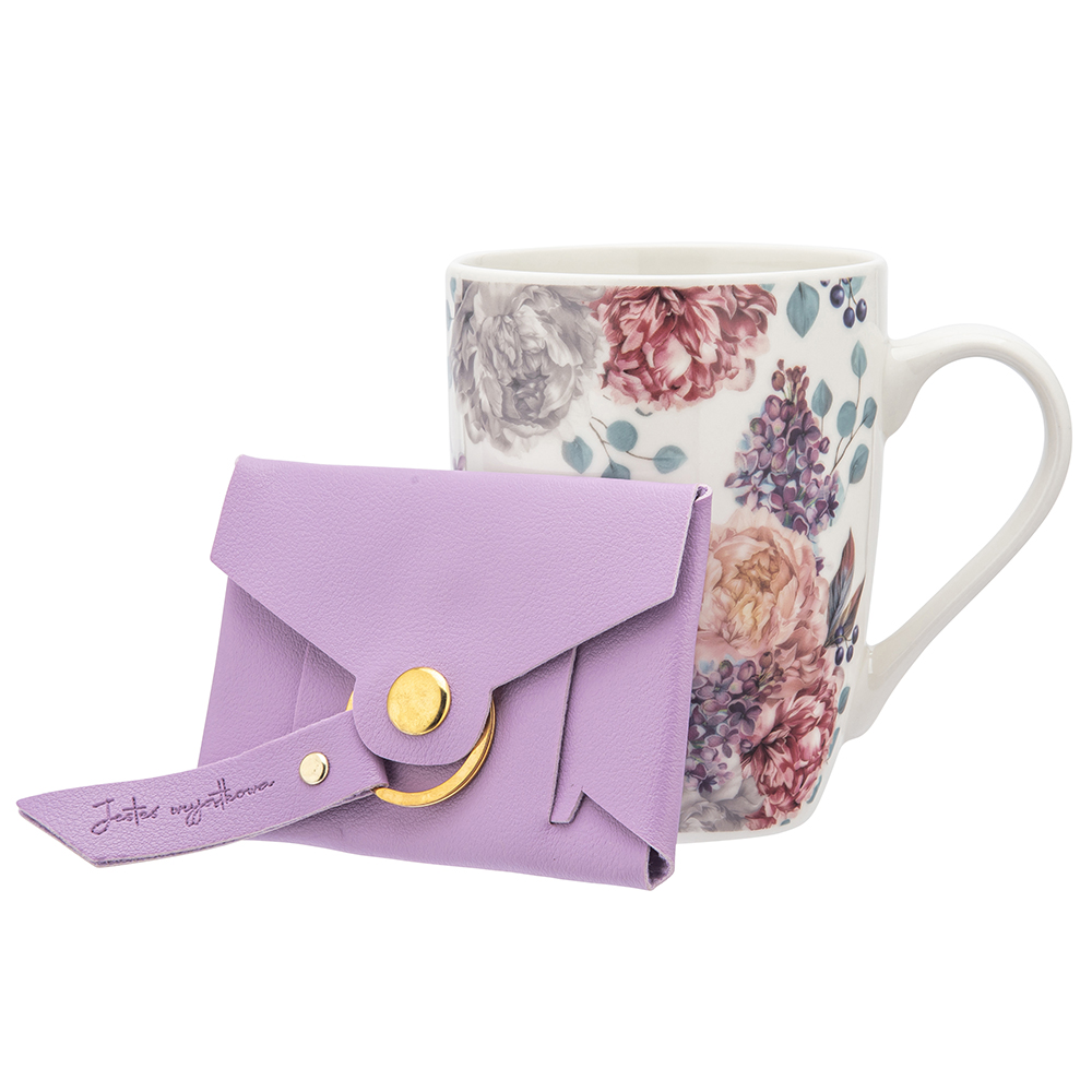 Lilac blossom gift set barrel mug 320 ml with key chain and wallet dec. Jesteś wyjątkowa color box