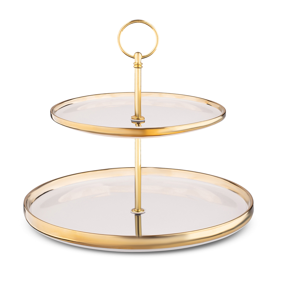 Two-leverl porcelain cake stand cream