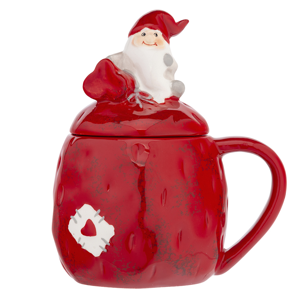 Dolomite mug Santa with lid 13.5x10x15.5cm, red