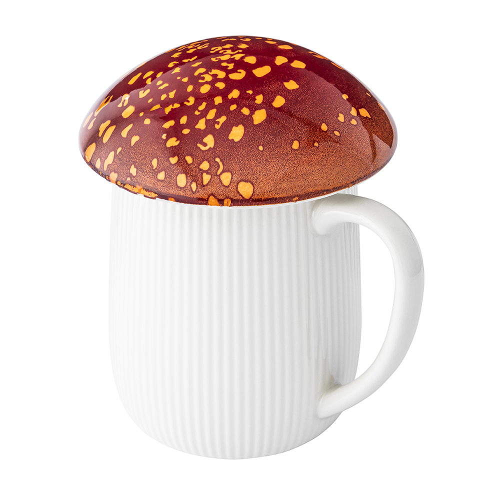 POD KAPELUSZEM KUBEK CERAMICZNY 500 ML W KSZTAŁCIE GRZYBKA Z RUDĄ POKRYWKĄ W OPASCE