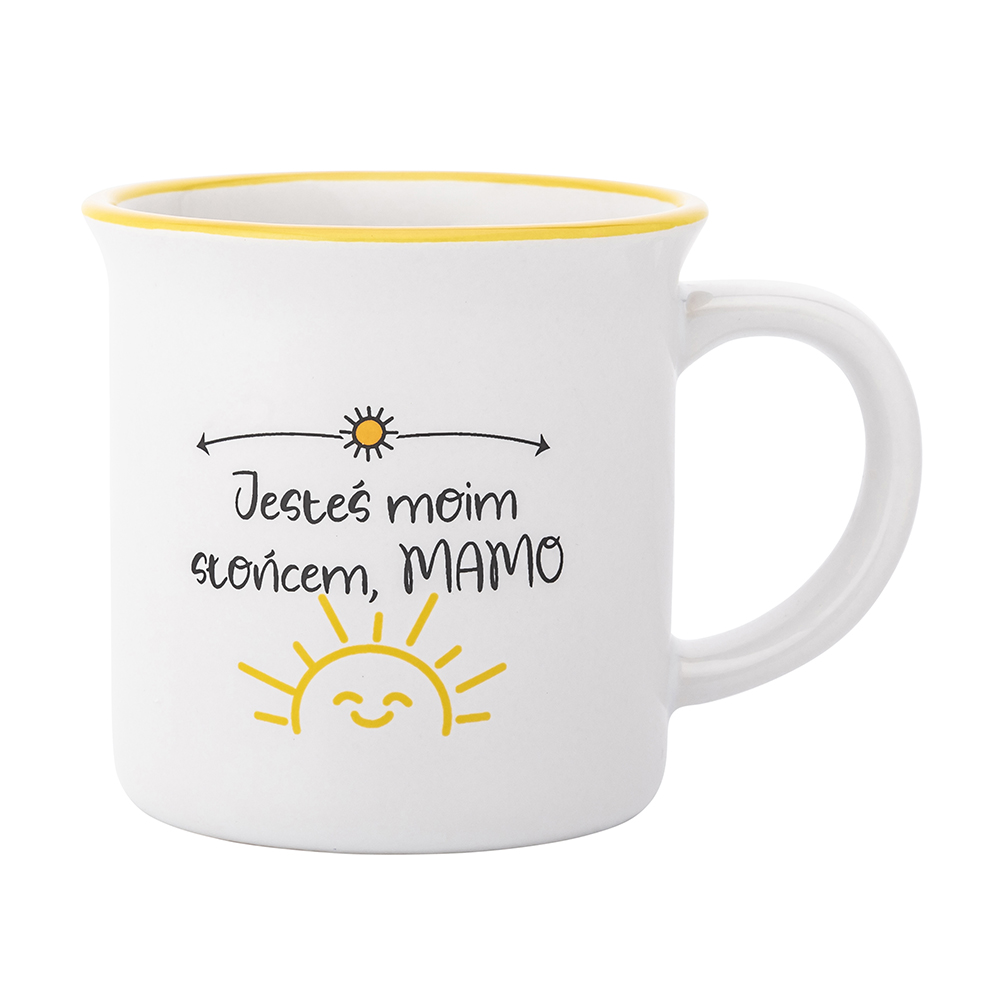KUBEK PORCELITOWY Z WYWINIĘTYM RANTEM 320 ML DEK. JESTEŚ MOIM SŁOŃCEM MAMO