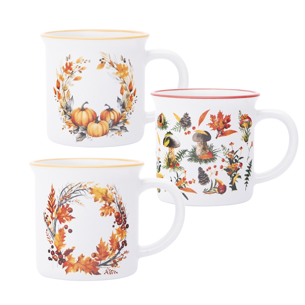 KUBEK CERAMICZNY Z WYWINIĘTYM RANTEM 320 ML DEK. JESIEŃ MIX 3 WZ.