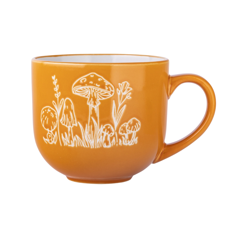 KUBEK CERAMICZNY 700 ML DEK. MUSHROOMS POMARAŃCZOWY