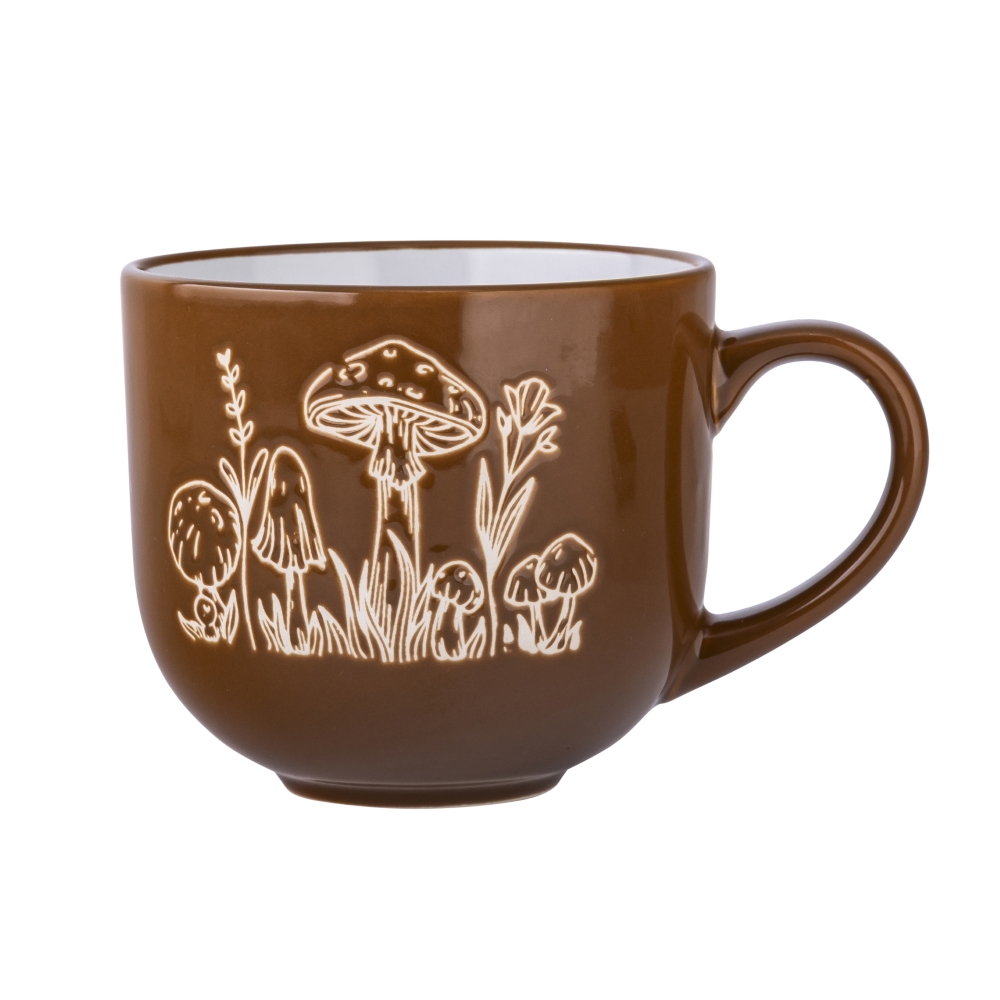 KUBEK CERAMICZNY 700 ML DEK. MUSHROOMS BRĄZOWY