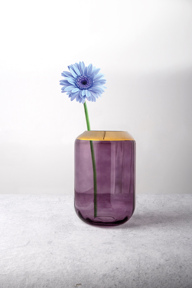 Aurora purple vase with gold rim, h-24cm