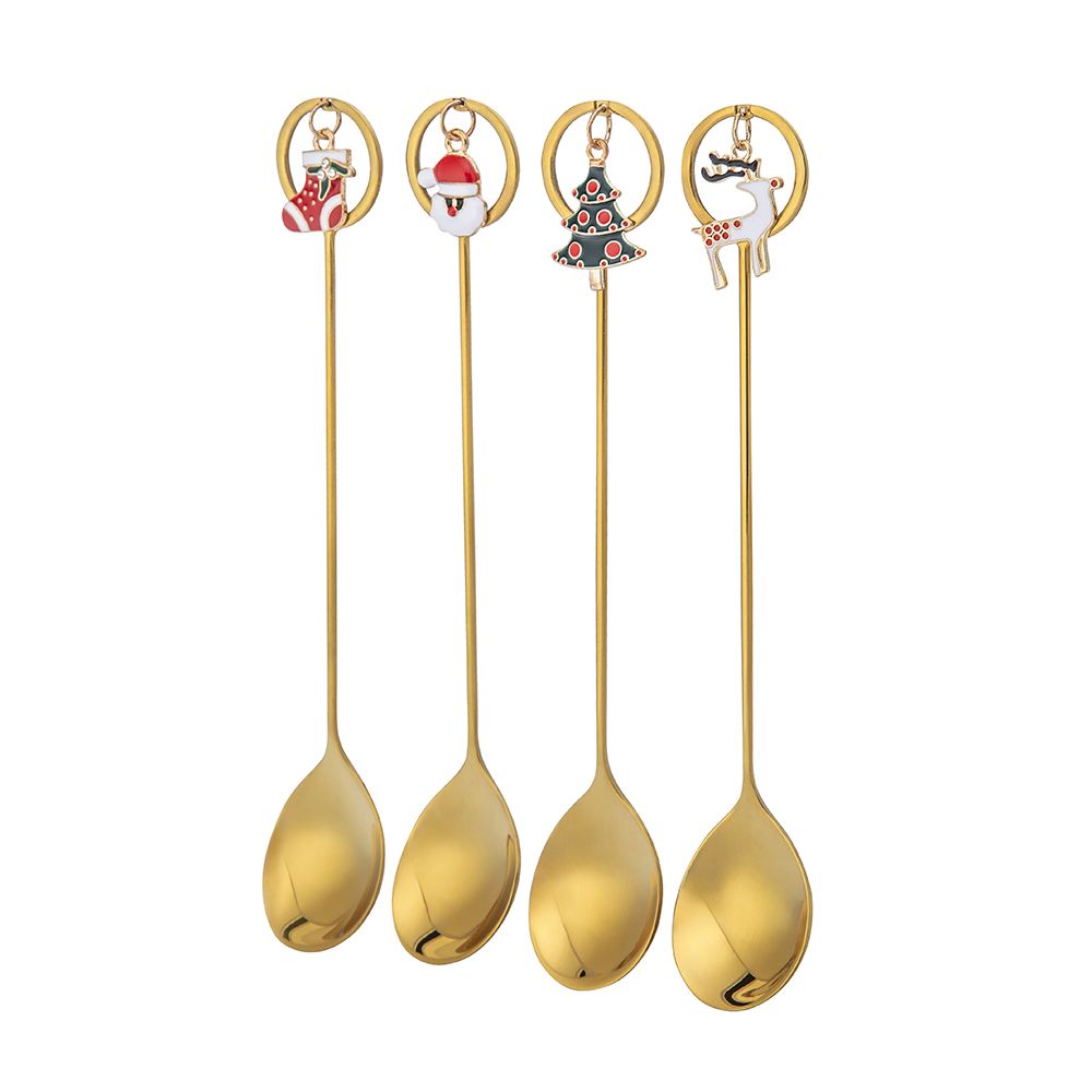 Set of 4 golden spoons with decorative handle  color box