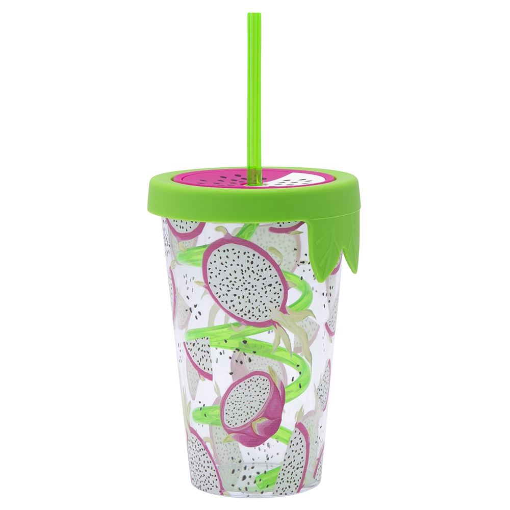 KUBEK Z TWORZYWA ZE SŁOMKĄ I SILIKONOWĄ POKRYWKĄ 500 ML 9X13,5CM DEK. PITAJA