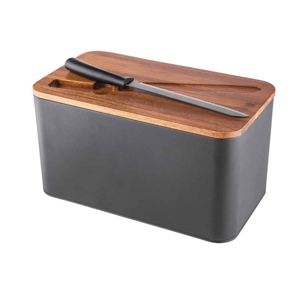 INITIO bread bin with acacia lid and bread knife