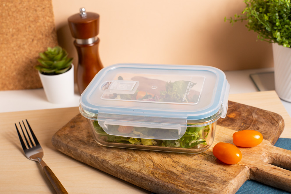 Vega heat-resistant container with a plastic lid with a valve for microwave ovens, rectangular 0.65 L 17,6X13,1X6,4CM