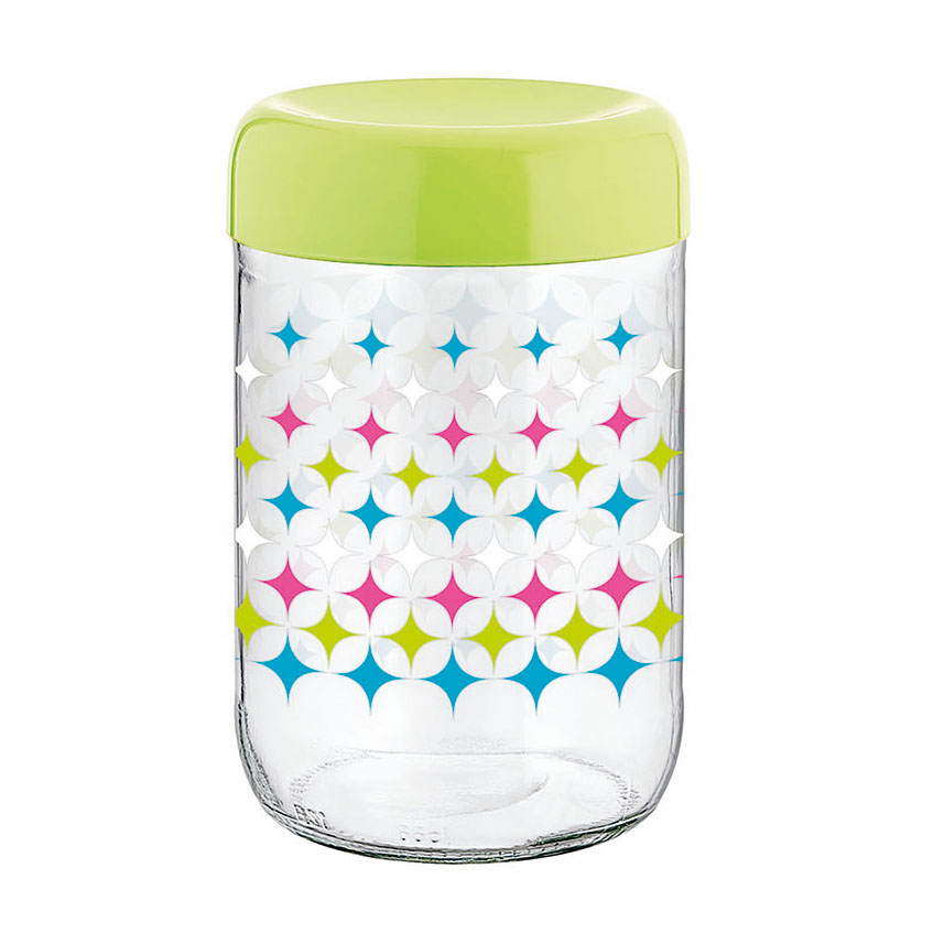 Decorated glass jar with plastic lid 660ml, green