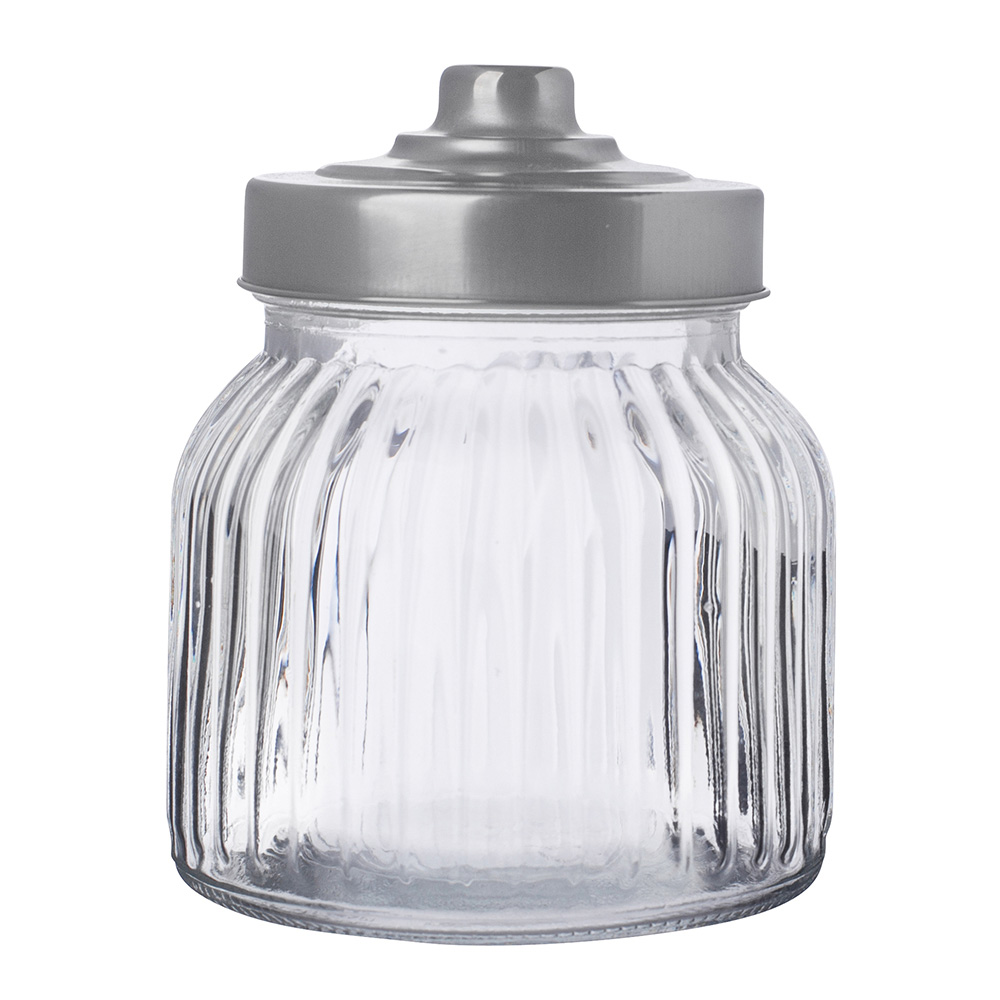 Relief glass container with metal lid 650 ml BZ