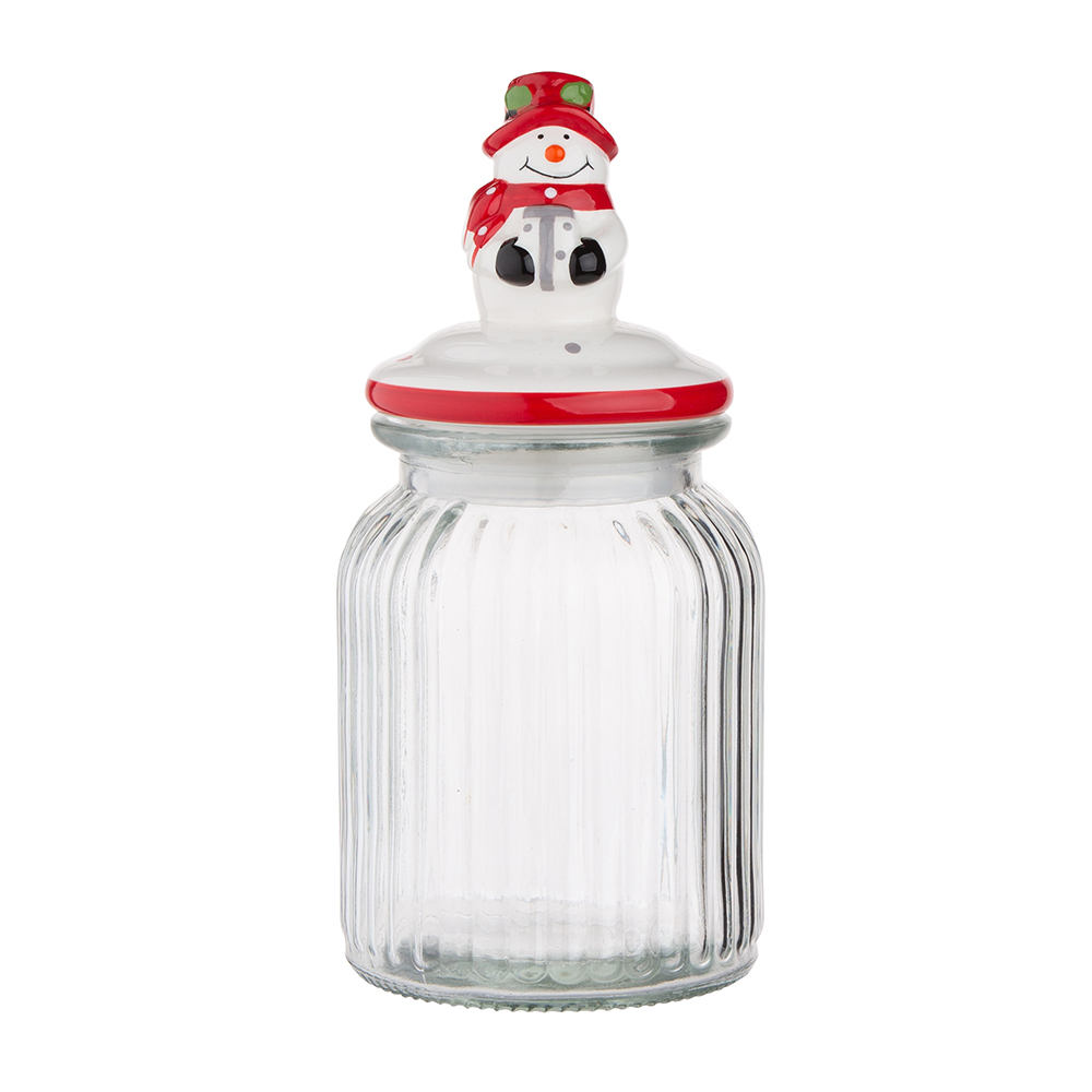 Storage jar with ceramic lid in the shape of a snowman, 900ml