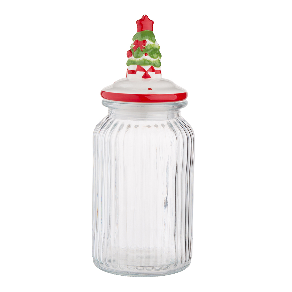 Storage jar with ceramic lid in the shape of a Christmas tree, 1250ml