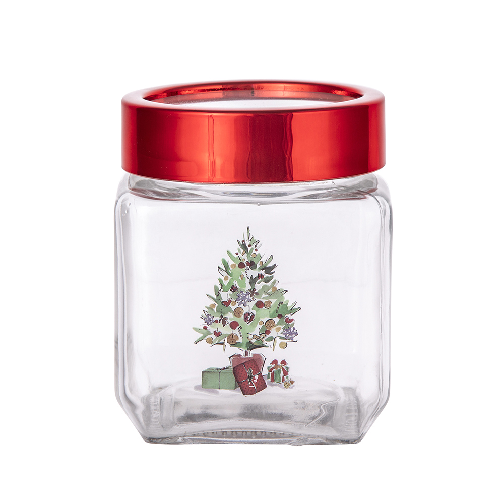 Classical Christmas jar with Christmas Tree dec. and red lid, 500ml