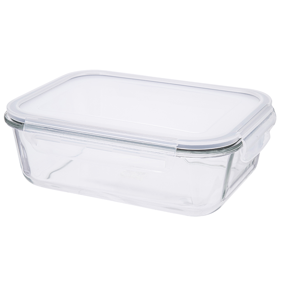 1000ml rect.soda lime glass food container wtih pp lid