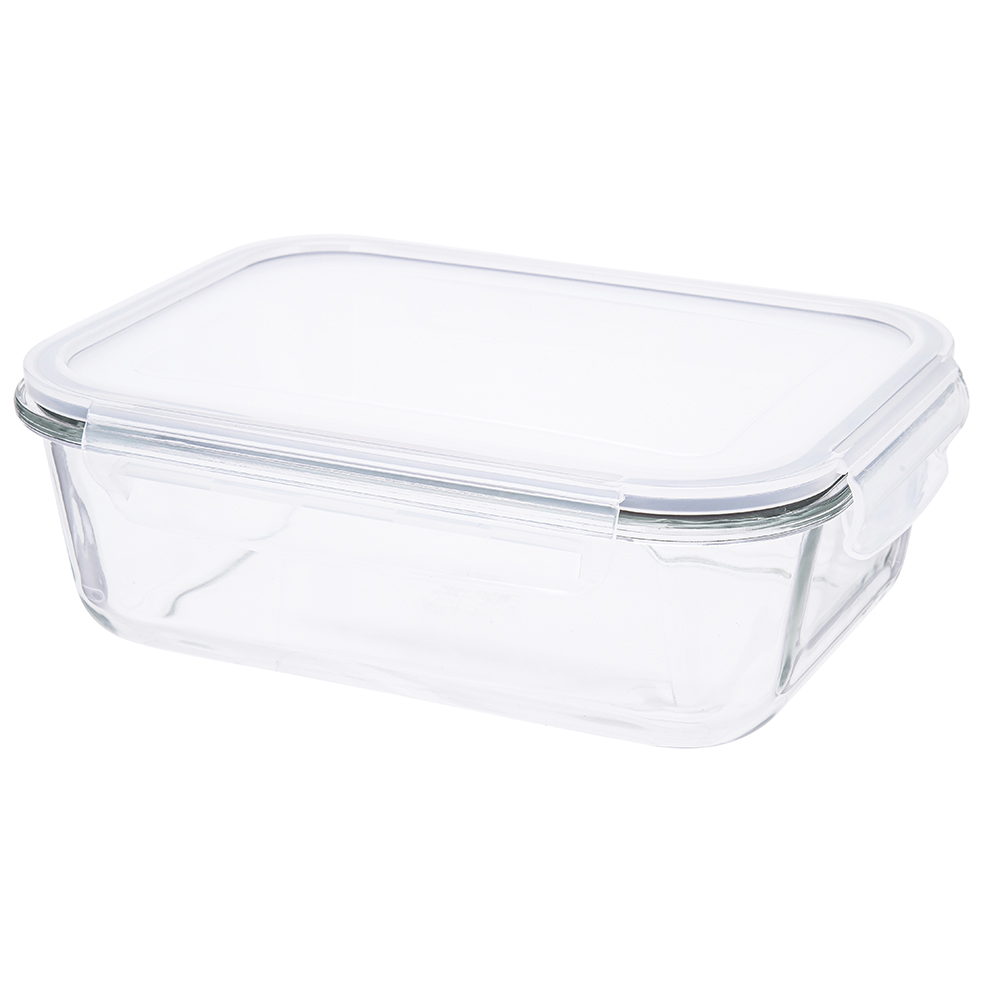 1500ml rect.soda lime glass food container wtih pp lid