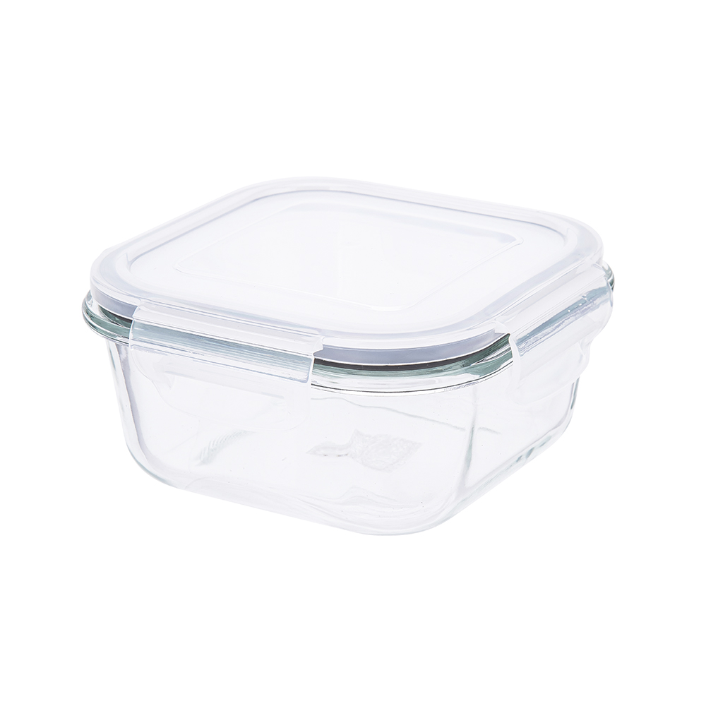 Square soda lime glass food container with pp lid 450 ml 13,6x13,6x6,5 cm