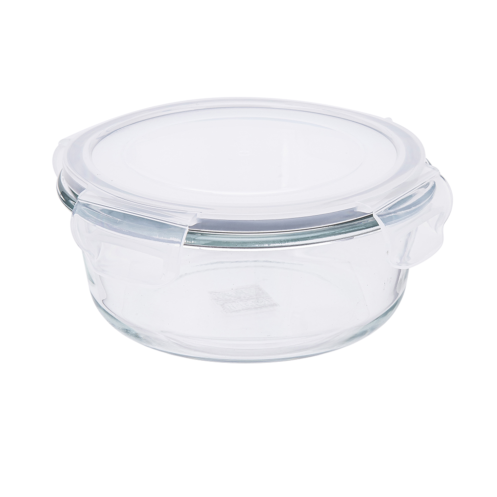 Round soda lime glass food container with pp lid 400 ml 13,5x6,3 cm