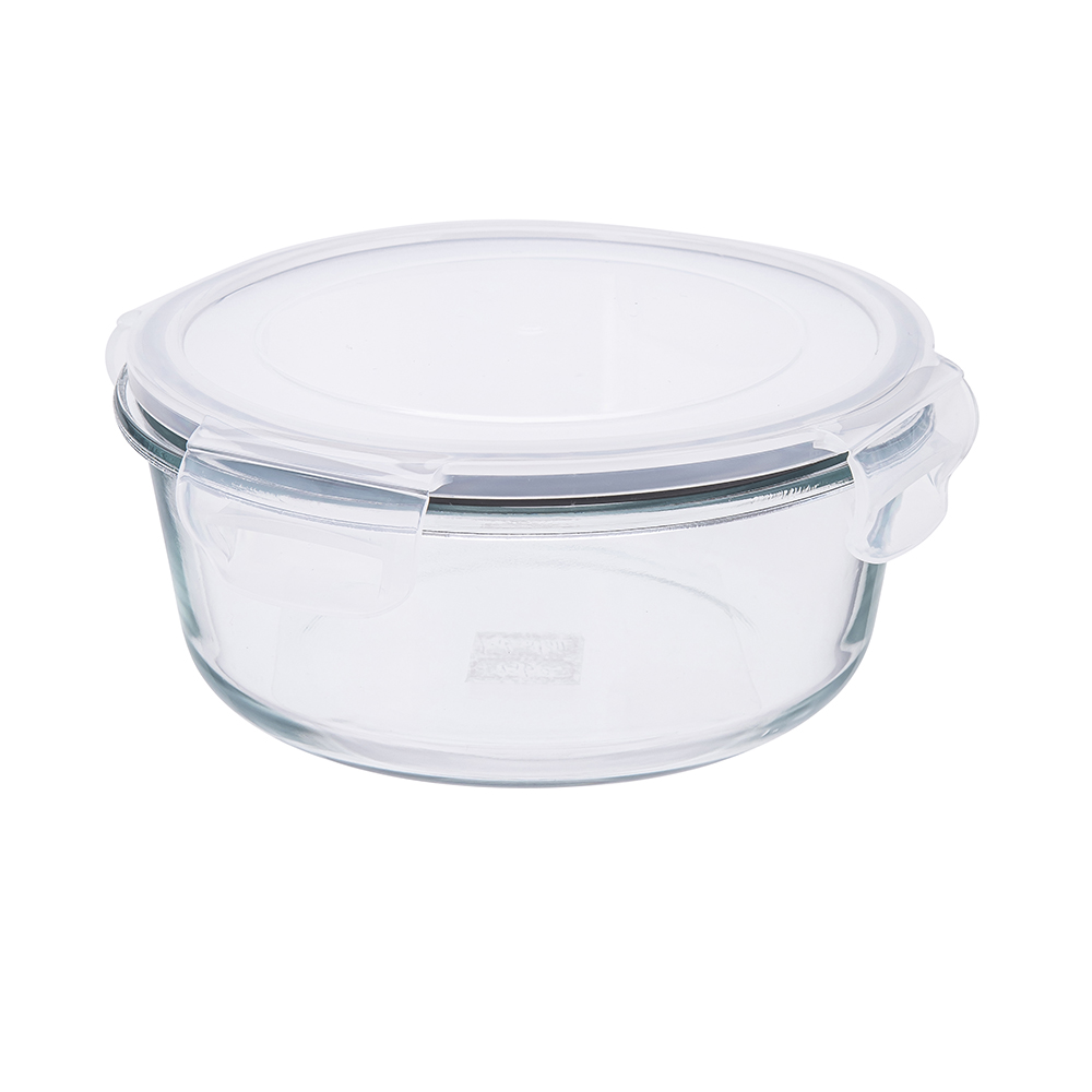 Round soda lime glass food container with pp lid 600 ml 15,6x7,1 cm