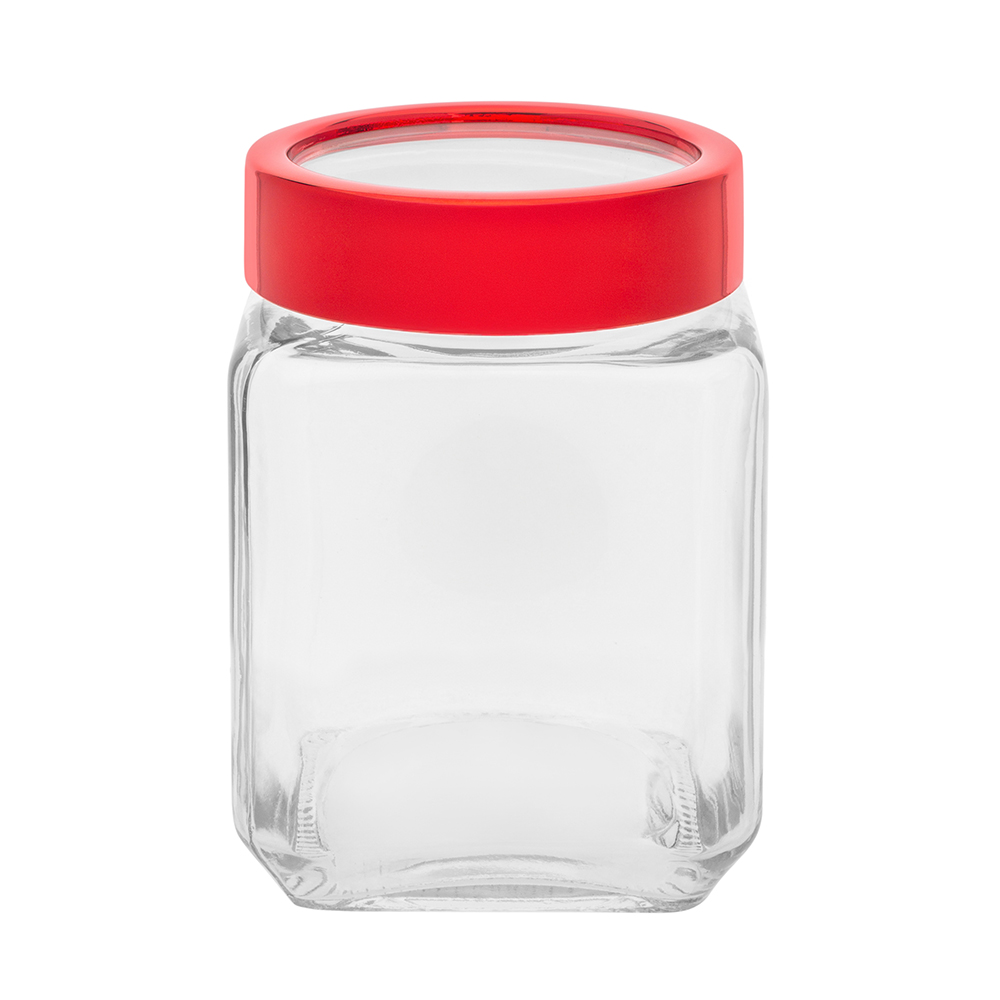 Glass jar w/red metal lid 9x9x11cm,500ml