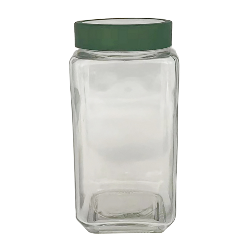 Glass jar w/matt green metal lid 9x9x18.5cm,1000ml