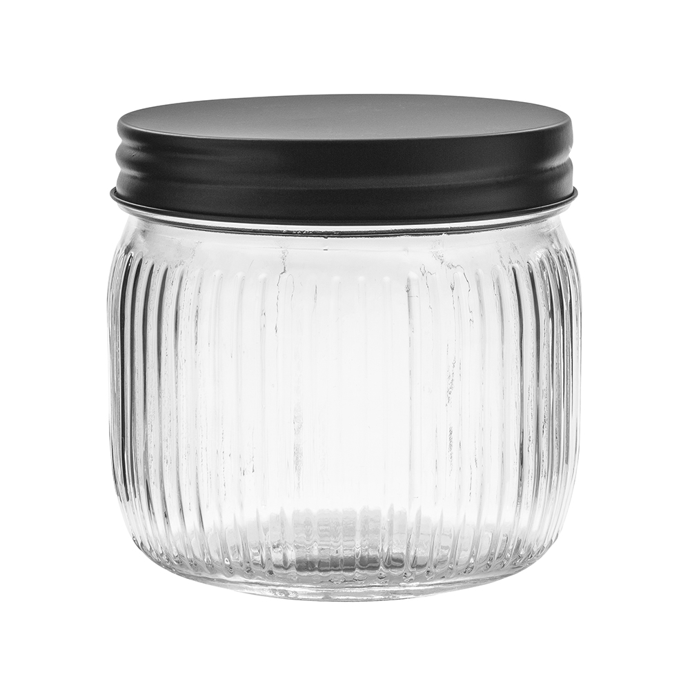 POJEMNIK SZKLANY RELIEF Z POKRYWĄ 450 ML CZARNY