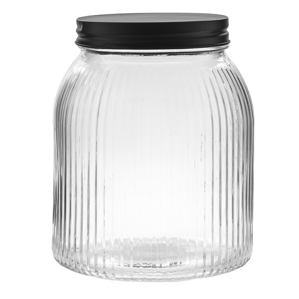 POJEMNIK SZKLANY RELIEF Z POKRYWĄ 1,3 L CZARNY